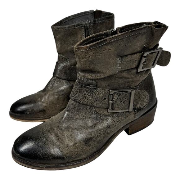 Seychelles Weekenders Distressed Leather Moto Boots 7.5 Brown Ankle Booties Edgy - Picture 1 of 10